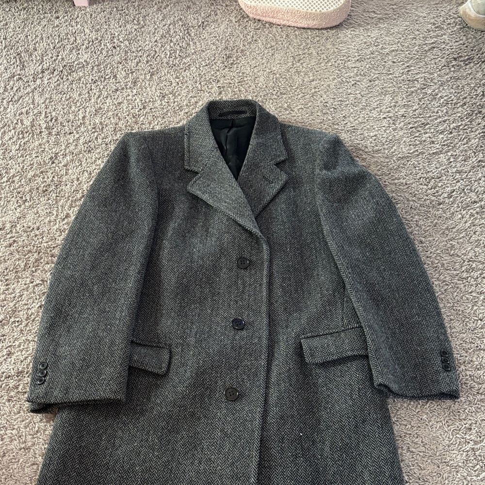 Classic Gray Herringbone Trench Coat